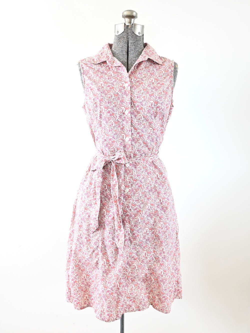 Lands' End Magenta Orange White Floral Sleeveless Shirt Dress 6